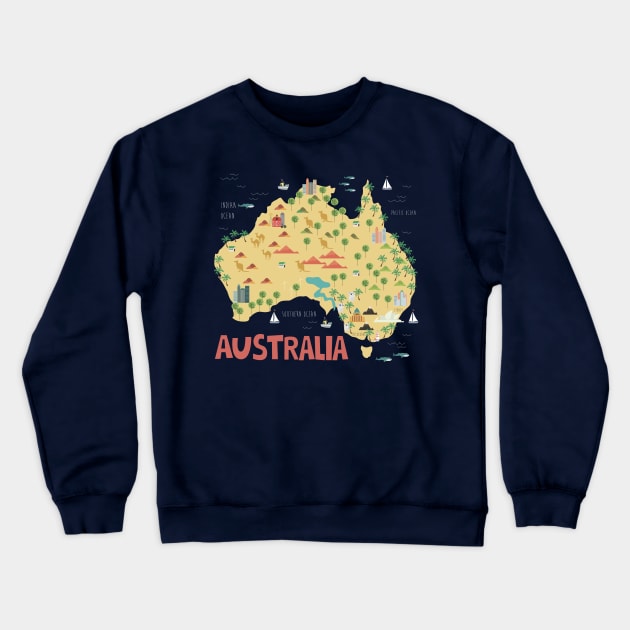 Australia Illustrated Map Crewneck Sweatshirt by JunkyDotCom